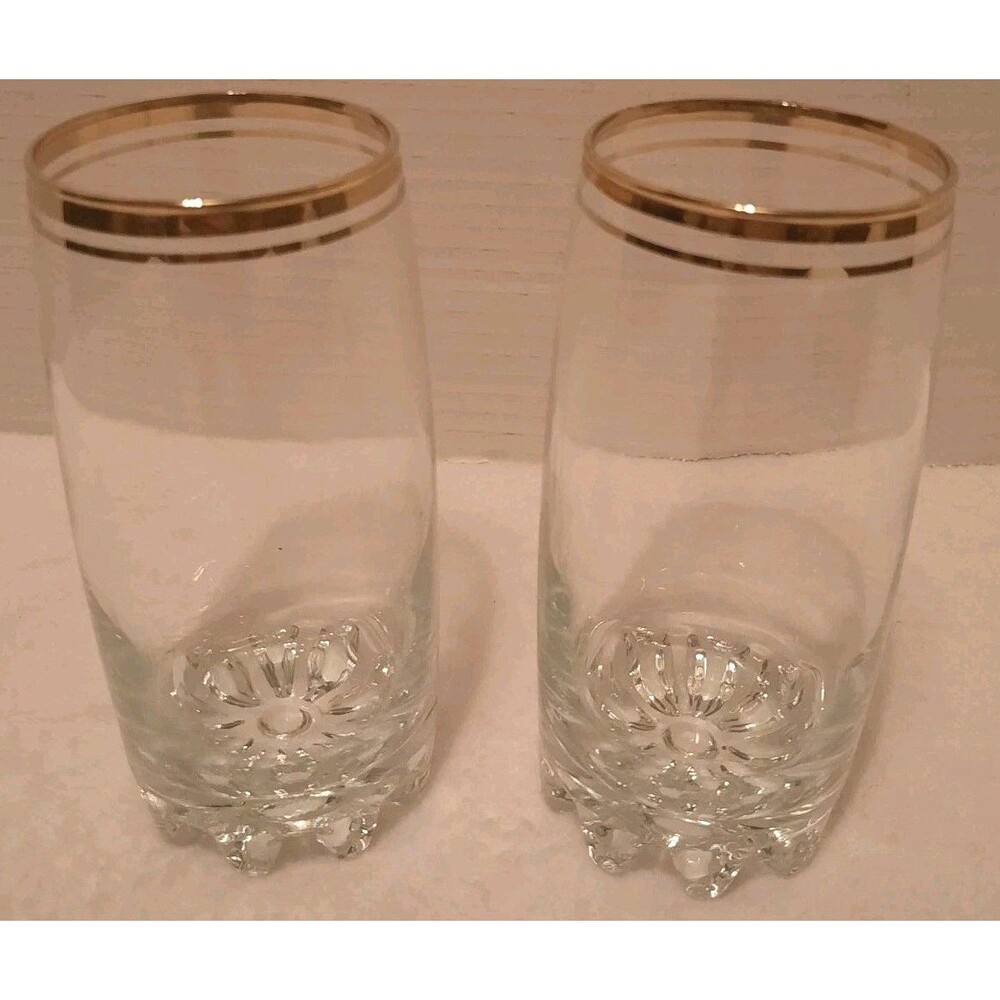 Circleware Parisian Crystal Highball Glasses Set of 2 Gold Rim Tumblers 12.5oz